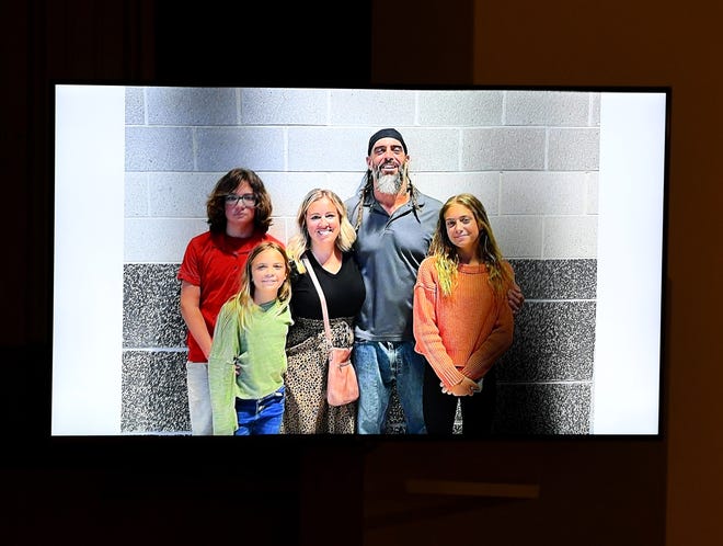 Funeral services were held for Jamin Pugh, a pro wrestler known as Jay Briscoe, Jan. 29, 2023, at Laurel High School. Pugh is shown with his wife, Ashley, and three children, son Gannon and daughters Gracie and Jayleigh.