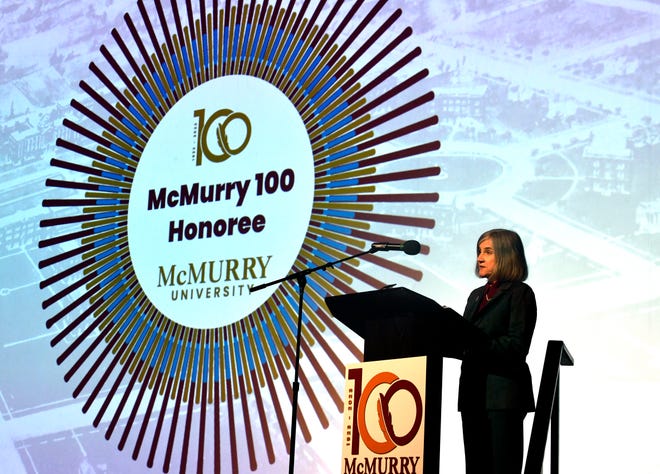 McMurry University President Sandra Harper introduces the McMurry 100 honorees Thursday at the Paramount Theatre.