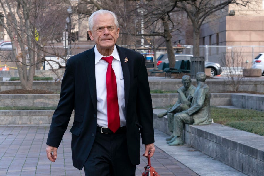 Former Trump White House trade adviser Peter Navarro arrives at the federal courthouse in Washington on Friday.