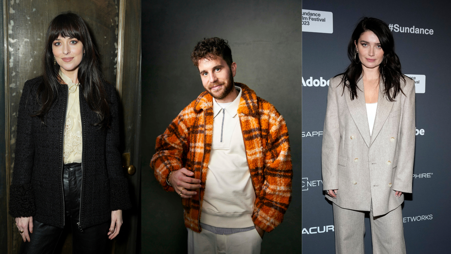 Dakota Johnson (from left), Ben Platt and Eve Hewson appear at the 2023 Sundance Film Festival.