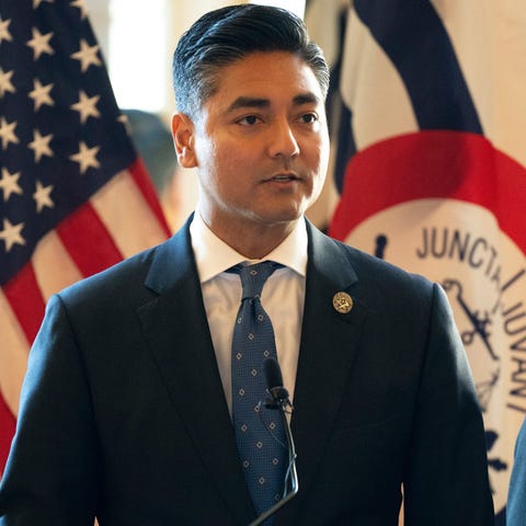 Mayor Aftab Pureval speaks during a press conferen