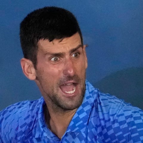 Novak Djokovic of Serbia celebrates after defeatin