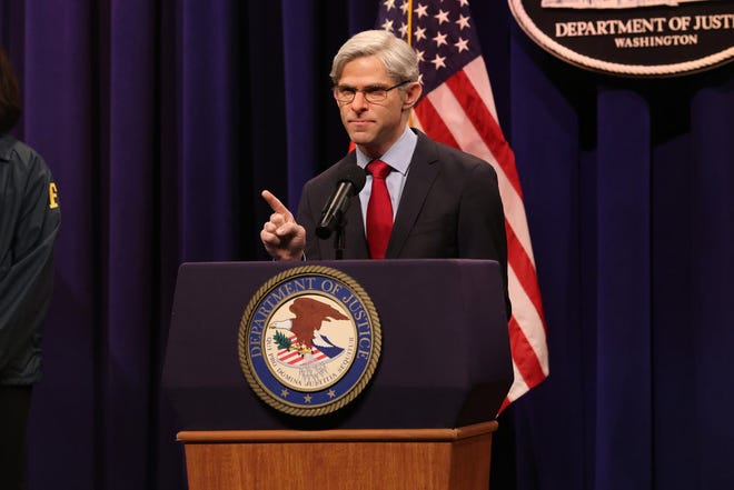 U.S. Attorney General Merrick Garland (played by Mikey Day) vows to be dogged in his pursuit of classified documents on "Saturday Night Live."