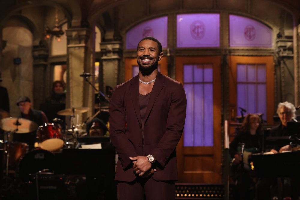 Host Michael B. Jordan made fun of his bachelor status on "Saturday night live" saying that he is now on the dating app Raya.
