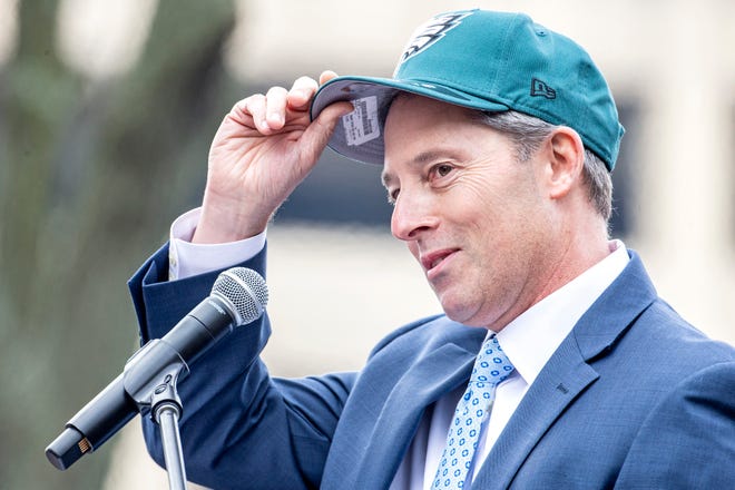 Tom Horne, managing director and head of card operations, customer service and new customer engagement at JPMorgan Chase Card Services speaks during a groundbreaking ceremony at the company's Wilmington Corporate Center, Mon., Jan. 30, 2023.