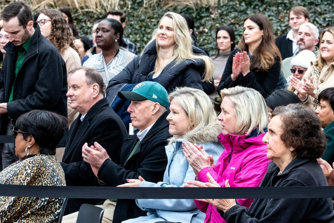 The audience reacts during JPMorgan Chase's groundbreaking ceremony at its Wilmington Corporate Center, Mon., Jan. 30, 2023.. Chase is undergoing a massive modernization effort across the Wilmington and Newark Corporate Centers.