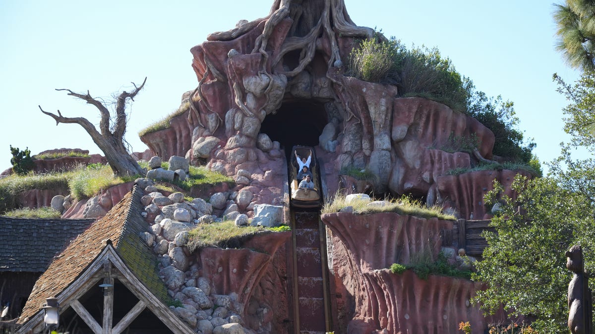 Guests ride Splash Mountain at Disneyland in Southern California on Jan. 26, 2023. The ride, which opened in 1989, will be closing to make way for Tiana's Bayou Adventure, opening in 2024. Disney World's Splash Mountain has already closed.