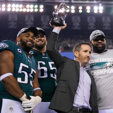 Philadelphia Eagles GM Howie Roseman stands with B