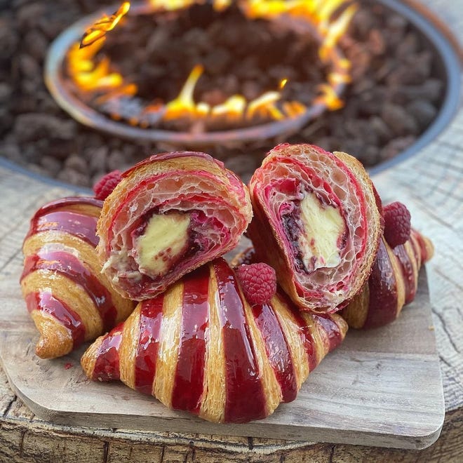 For their February croissant special, Groundswell Cafe and Bakery in Tiverton is bringing back last year's flavor and striping it pink and red. It’s filled with raspberry jam and vanilla pastry cream.
