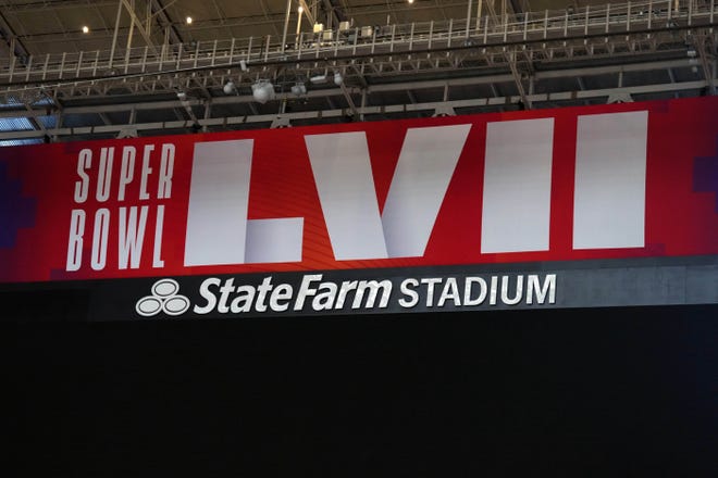 Jan 31, 2023; Glendale, AZ, USA; A view of stadium details during a Super Bowl LVII stadium and field preparation press conference at State Farm Stadium.