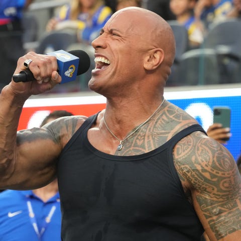 Actor Dwayne Johnson before the game between the L