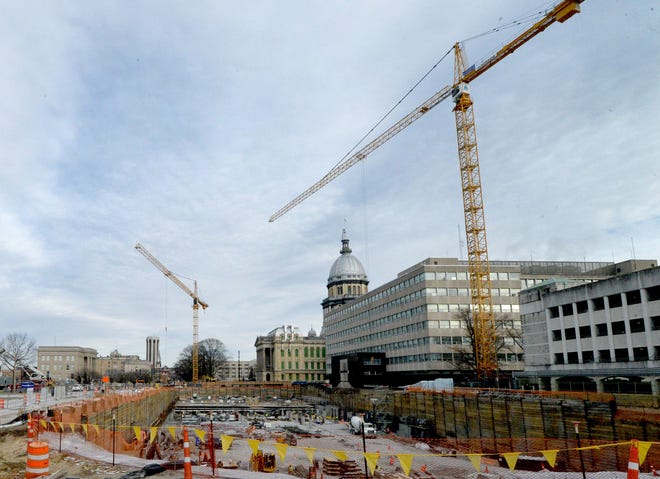 Future site of the underground parking garage at the Stratton Building, viewed from the west Tuesday Jan. 31, 2023.