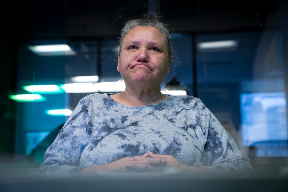 Lorrie Kemp, 58, of Oscoda, is frustrated as she talks about her son Armani Kelly on Wednesday, Feb. 1, 2023, at the Detroit Free Press. Armani Kelly is one of three rappers that have been missing since Jan. 21 when they were supposed to perform at a Detroit club, but the event was canceled.