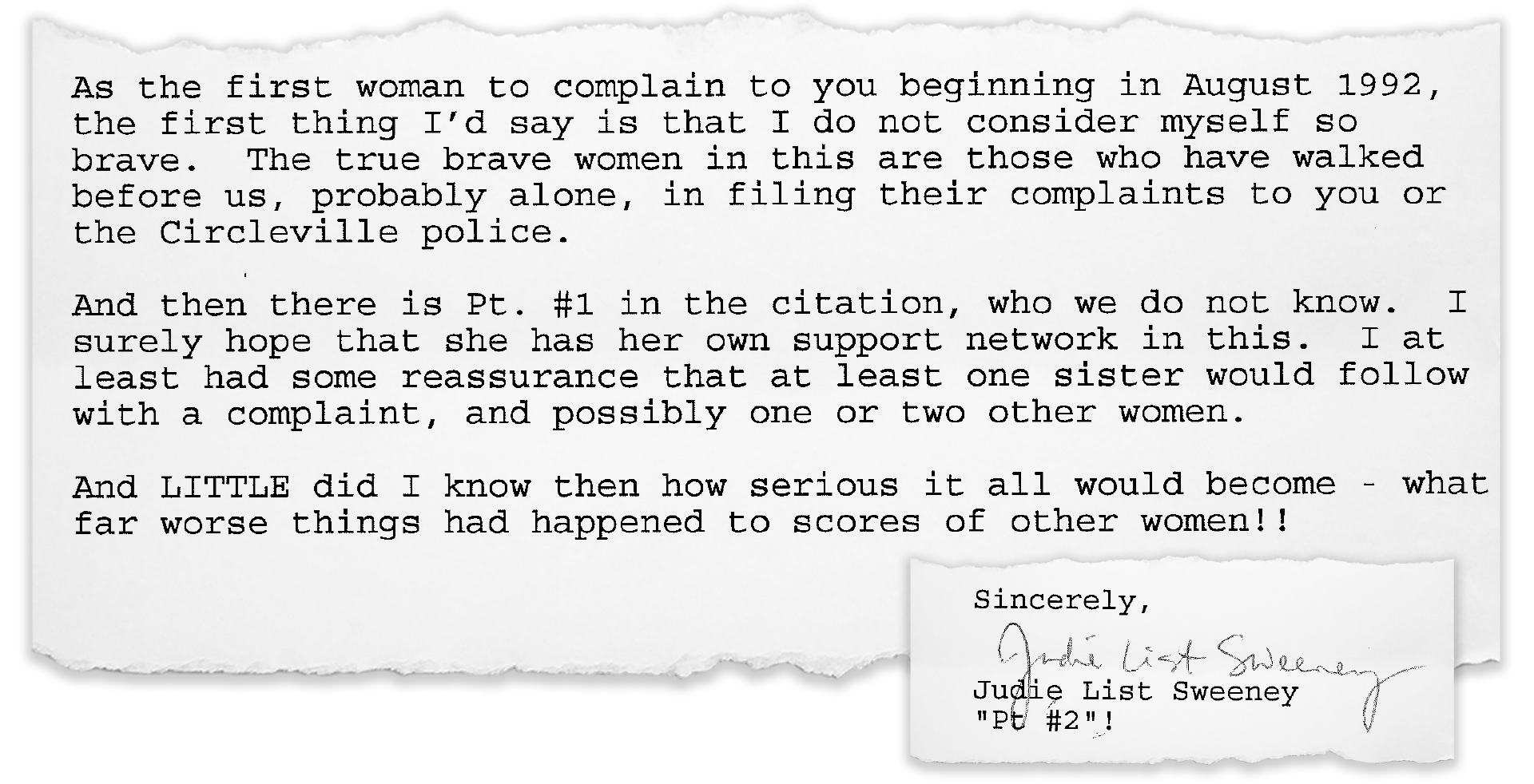 A portion of a letter written by Judie List Sweeney to the medical board in the 1990s. List Sweeney would come to find out she was the second patient to accuse Dr. Ray Carroll of sexual abuse.