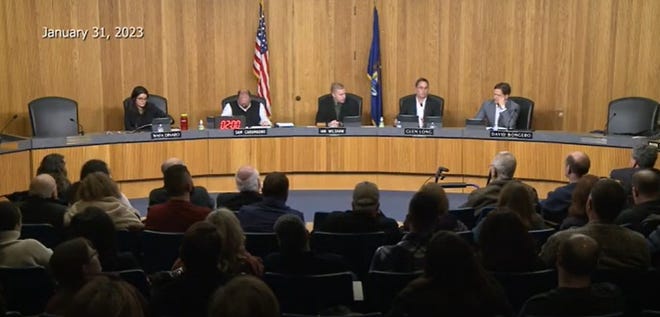 A screengrab of the Livonia Planning Commission's Jan. 31, 2023 meeting shows a packed house.