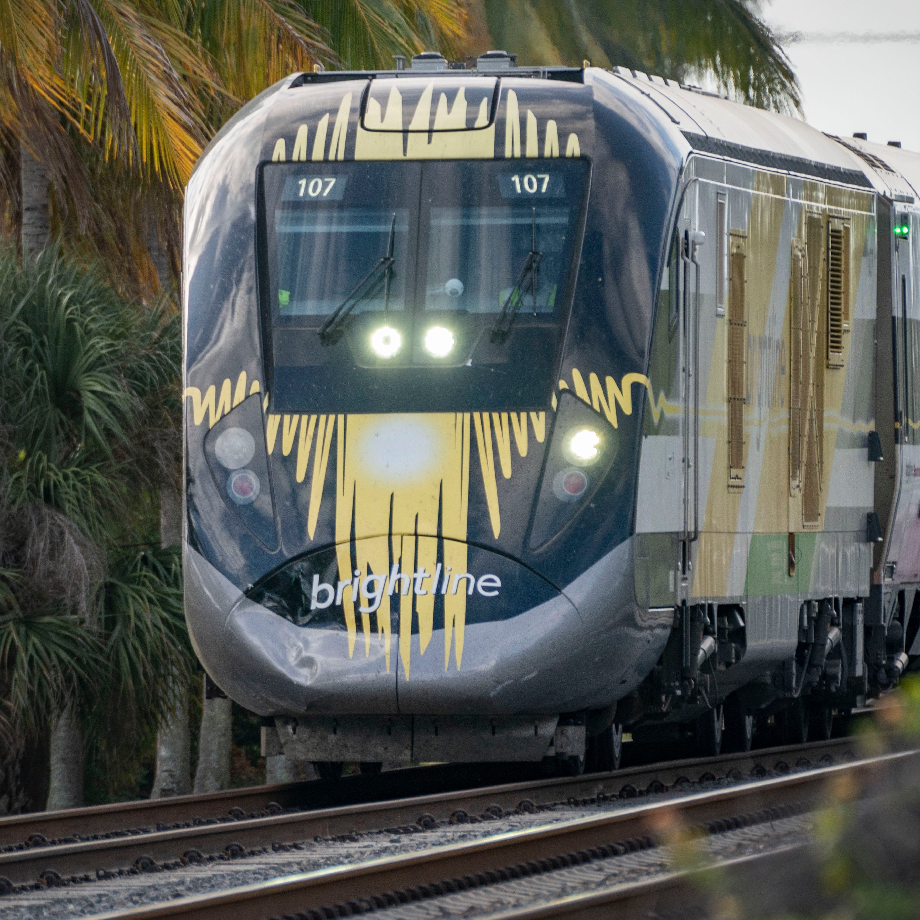 Brightline is testing trains to travel over 100 mph. A northbound Brightline train near Northeast 13th Avenue in Boynton Beach, Florida on January 4, 2021.