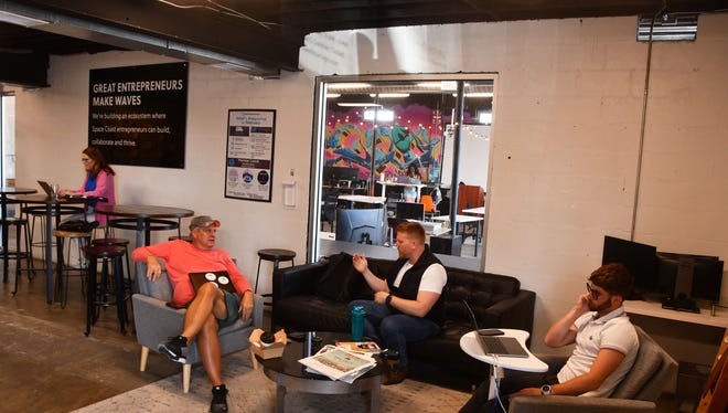 The front lobby at Groundswell Startups, a Melbourne coworking space and tech-company incubator.
