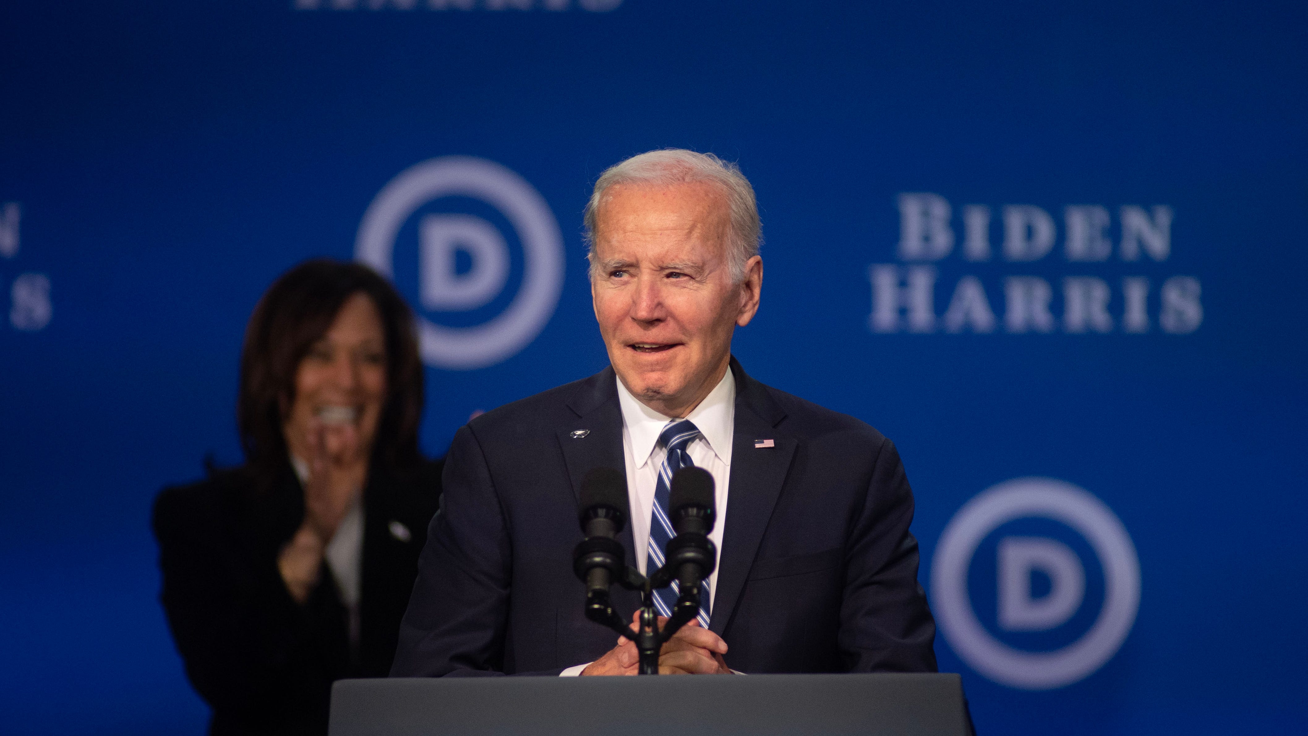President Joe Biden addresses the crowd at the DNC Winter Meeting at Sheraton Philadelphia Downtown on Friday, Feb. 3, 2023.