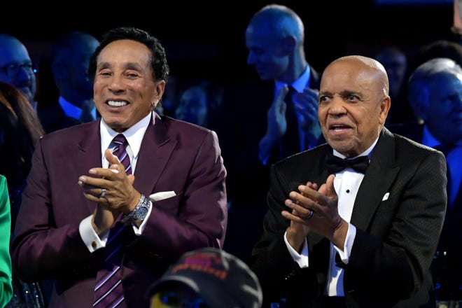 Honorees Smokey Robinson and Berry Gordy attend MusiCares Persons of the Year at Los Angeles Convention Center on Feb. 3, 2023 in Los Angeles.