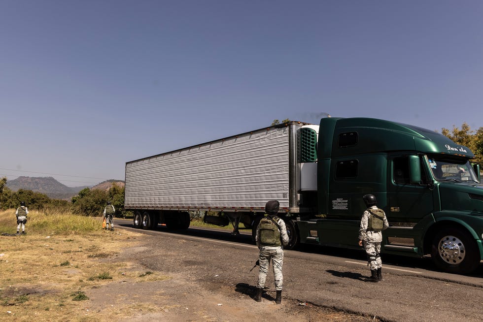 The Mexican National Guard carries out operations in the avocado region of Uruapan, Michoacán, where drug cartels work to get a cut of the avocado business. Feb. 3, 2023