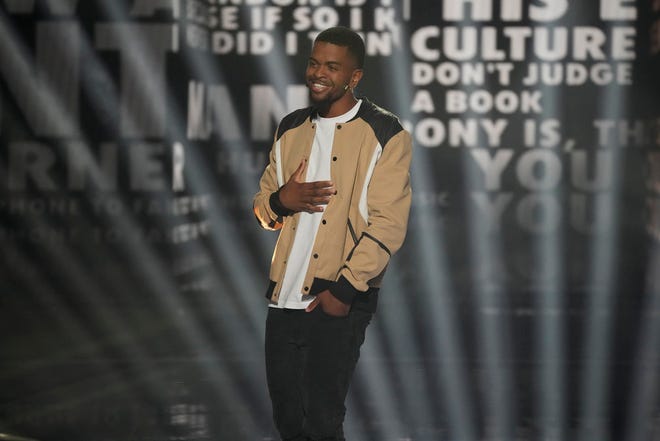 Poet Brandon Leake, also Mandel's Golden Buzzer in Season 15, returned excited to perform for a live audience, as he competed during the pandemic.