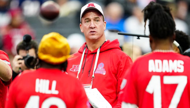 AFC head coach Peyton Manning looks on during the 2023 NFL Pro Bowl Games at Allegiant Stadium.
