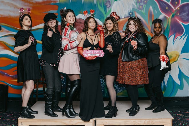 The "Females of Comedy" will hold a Galentine's Day show at 8 p.m. Friday at Patina Arts Centre. Tickets are $10. From left are Lydia Carmany, Kristin Curry, Gabrielle Fashbaugh, Jacquie Gray, Amanda Elam, Amy Wyler and Megan Hill.