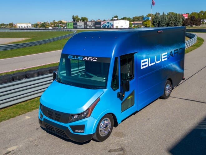 A Shyft Blue Arc™ Class 3 all-electric delivery vehicle. The Shyft Group announced Feb. 7, 2023, that it will invest $16 million in Charlotte to manufacture these types of vehicles.