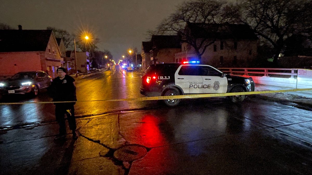 A Milwaukee Police Department squad car sits in the area of South 13th Street and West Harrison Avenue.