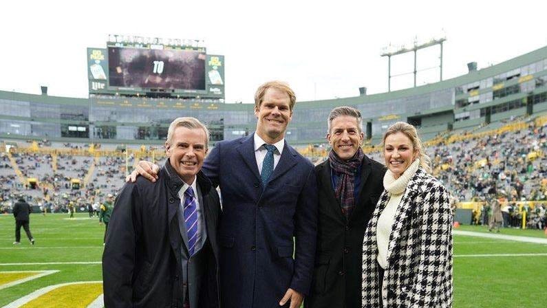Kevin Burkhardt, Greg Olsen, Tom Rinaldi: FOX Super Bowl TV crew from NJ