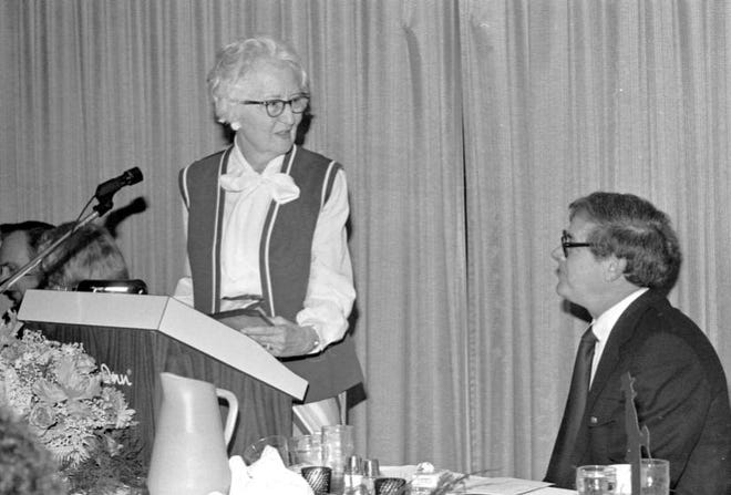 Lucile Morris Upton receives the 1978 Ozarks Heritage Award. Upton is currently featured in the State Historical Society of Missouri's Celebrating the National Women in Media Collection: Southwest Missouri Edition display at The Library Station.