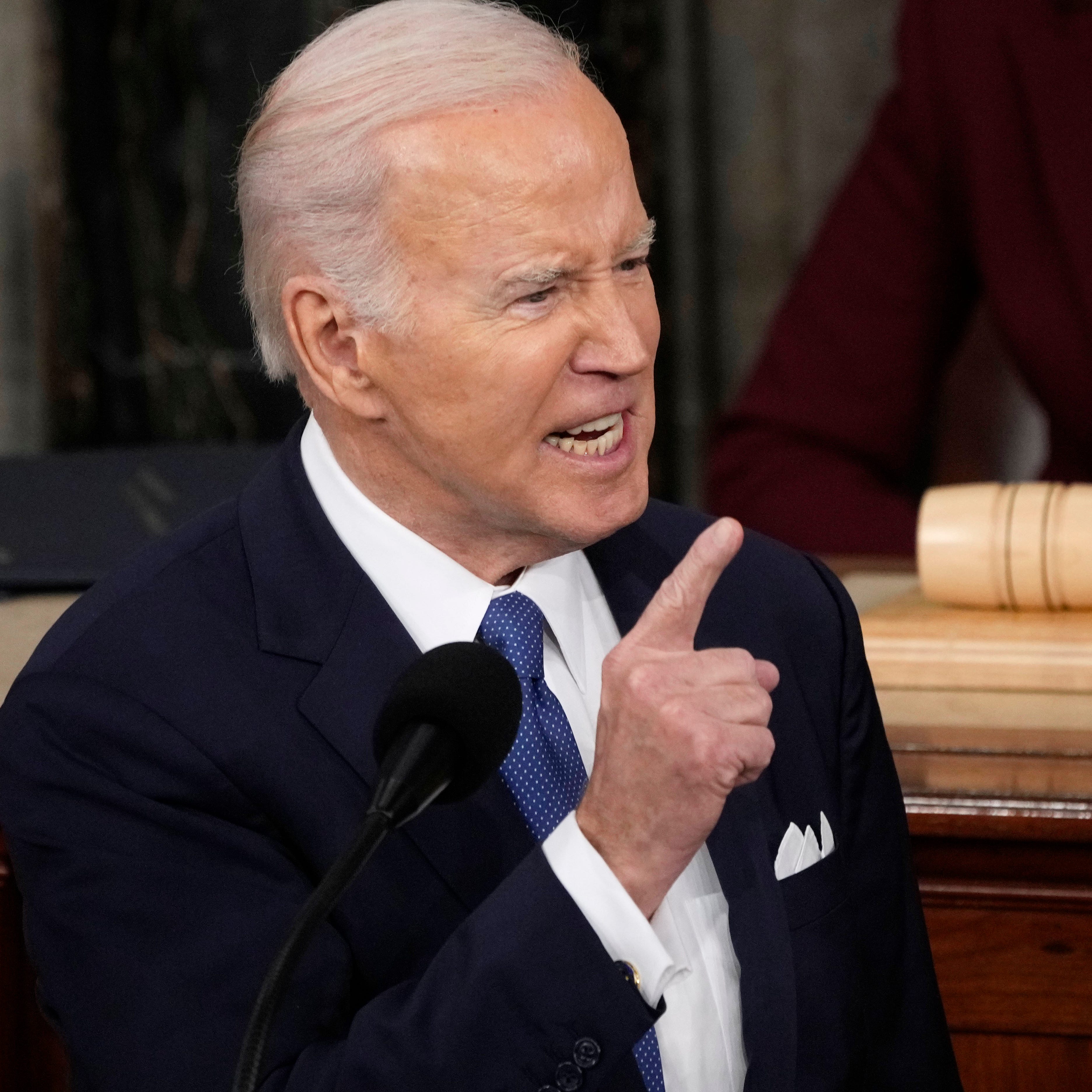 President Joe Biden speaks during the State of the Union address from the House chamber of the United States Capitol in Washington.