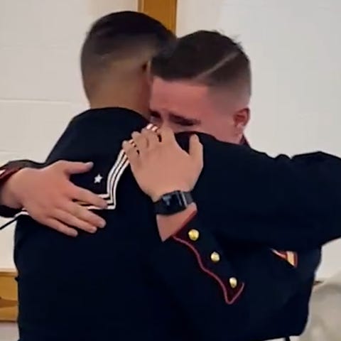 Navy seaman Nicholas Bliss, surprises his brother 