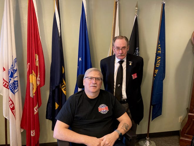 Pictured are 23-year Army Reserve veteran Gary Wright, 65, and Vietnam veteran and chaplain Wes Anderson, 76. Anderson started the Valentines for Veterans program at Spokane Veterans Home in Washington at the start of the COVID-19 pandemic.
