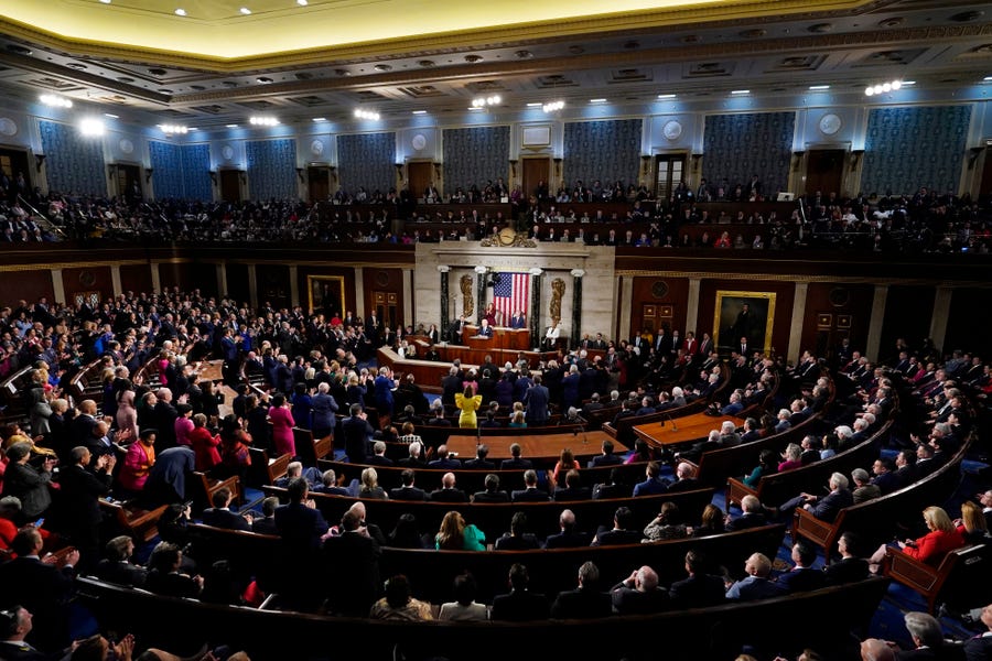 President Joe Biden during the State of the Union address from the House chamber of the United States Capitol in Washington. 