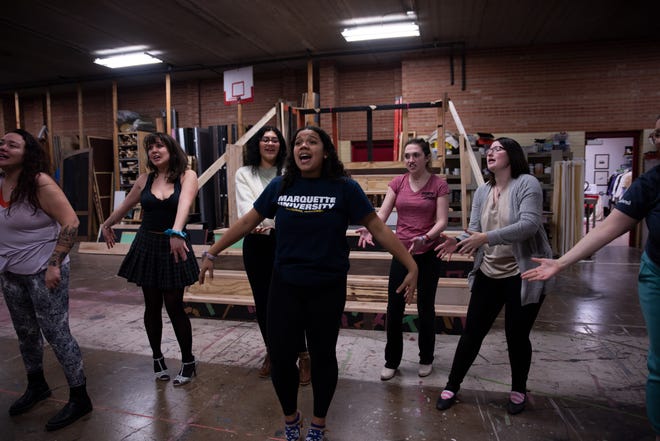 Iaona Stoinski leads a dance number during a rehearsal for Fond du Lac Community Theatre's production of "Disenchanted." Stoinski plays The Princess Who Kissed the Frog in the show.