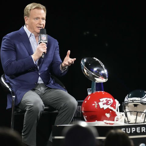 NFL commissioner Roger Goodell answers questions d