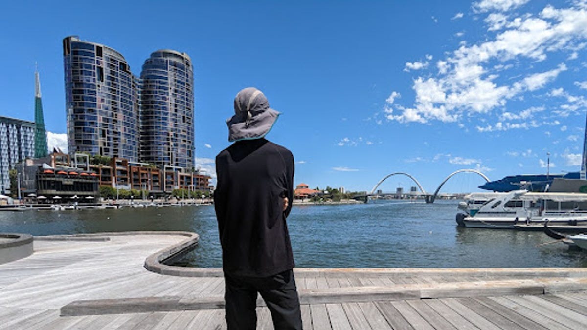 Elizabeth Quay in Perth with a view of the Swan River.