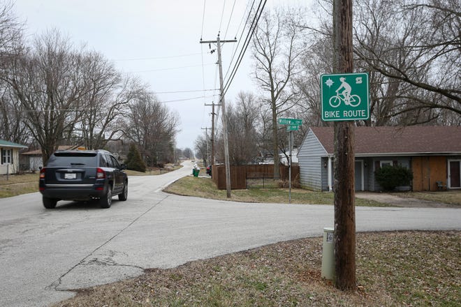 A vehicles drives down East Catalpa Street on Friday, Feb. 10, 2023. The Planning and Zoning Commission heard a proposal for the rezoning of 14.8 acres generally located at 2238, 2250 and 2316 E. Catalpa St. on Thursday, Feb. 9, 2023. The applicant, NGA Holdings LLC, wishes for the undeveloped land to be rezoned for multi-family residential housing.