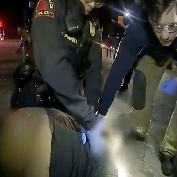 This screengrabs shows the arrest in Raleigh, N.C. of Darryl Tyree Williams, who died after being stunned repeatedly with stun guns on Jan. 17, 2023. Williams, 32, died at a hospital after being confronted and handcuffed by officers in a south east Raleigh neighborhood early Jan. 17, according to the report by Police Chief Estella Patterson.