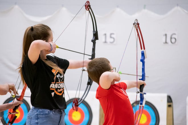 Archers take aim at the John Glenn Archery Valentines Fun Shoot on Saturday. This was the fifth year the event has been held.