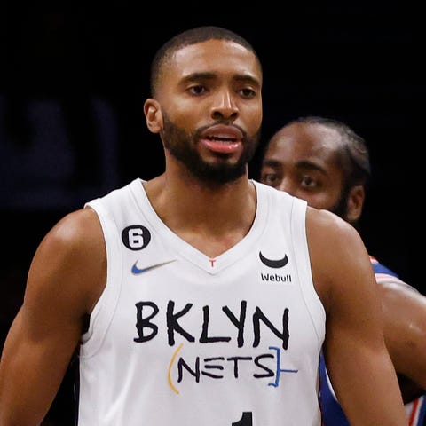 Newly acquired Brooklyn Nets players Mikal Bridges