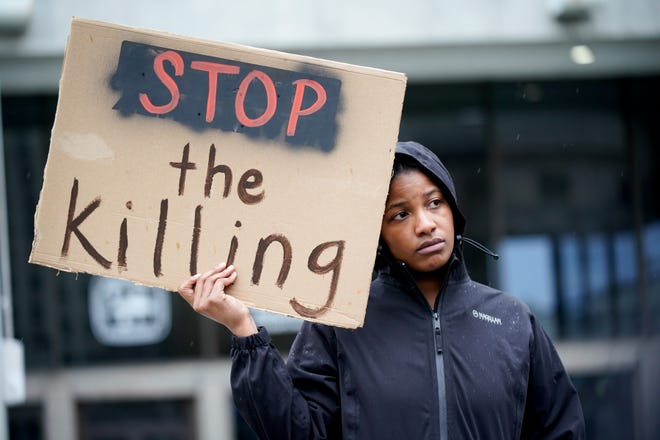 Tiana Bridges participates in a demonstration on  Jan. 28, 2023, in Memphis, Tenn. Tyre Nichols, 29,   was pulled over Jan. 7 by Memphis police, supposedly on suspicion of reckless driving. Nichols died three days after being severely beaten by five police officers.