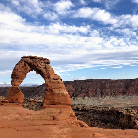 Delicate Arch is seen at Arches National Park on A