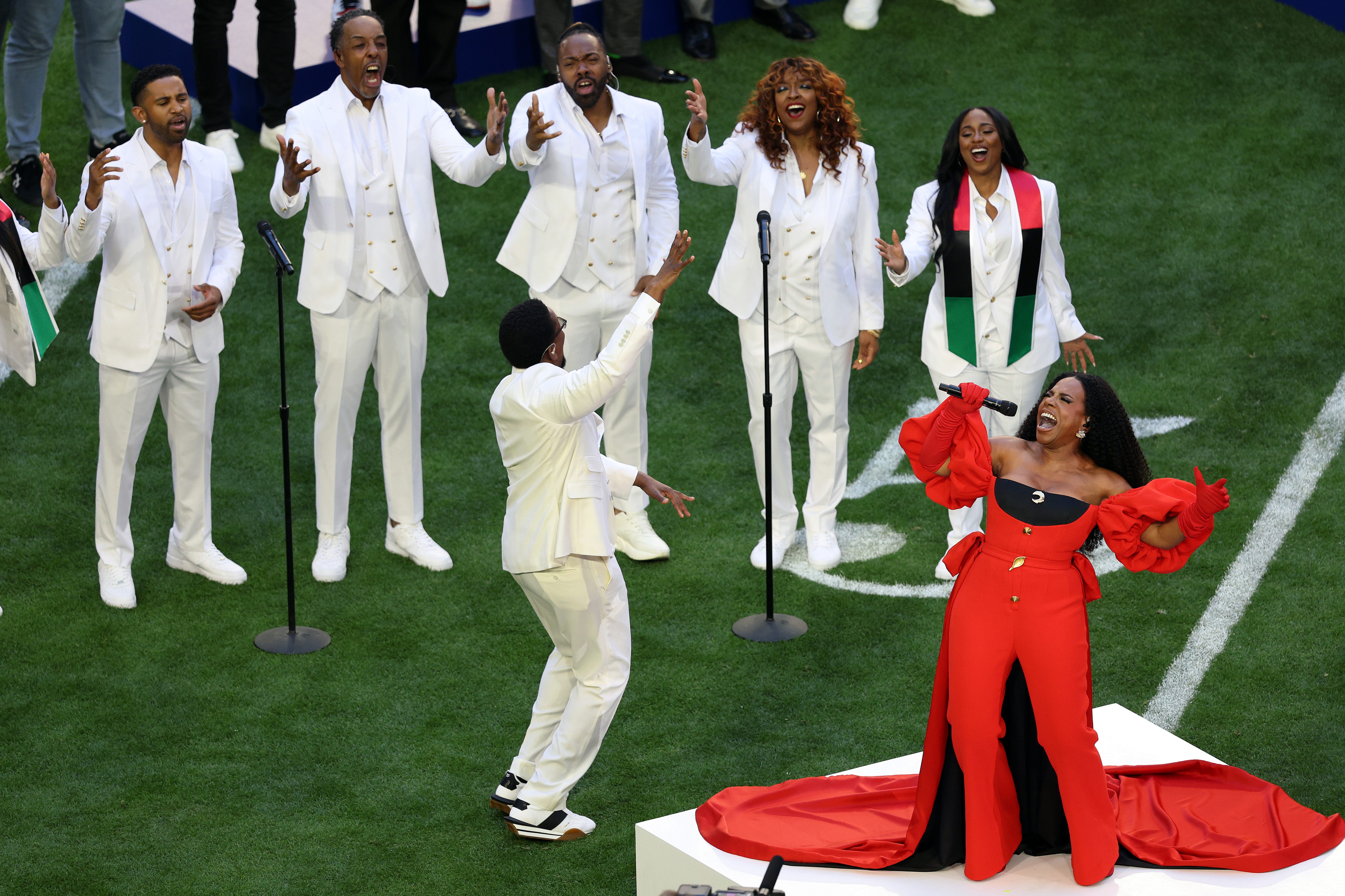 Sheryl Lee Ralph performs "Lift Every Voice and Sing" before Super Bowl LVII between the Kansas City Chiefs and the Philadelphia Eagles at State Farm Stadium on Feb. 12, 2023, in Glendale, Ariz.