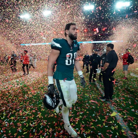 Philadelphia Eagles tight end Dallas Goedert walks