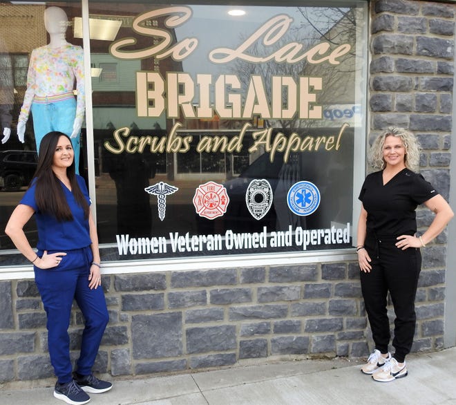 Lacey McCombs and Somer Stanton recently opened SoLace Brigade Scrubs and Apparel at 529 Main St. The female veteran owned and operated business sells scrubs and accessories for the medical field and uniforms for first responders.
