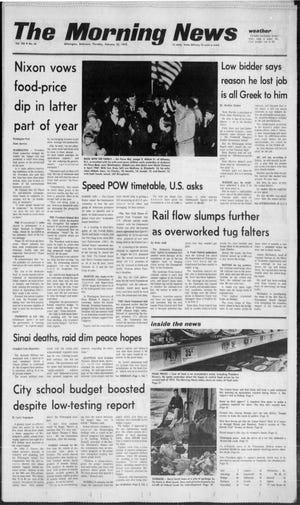 The front page of The Morning News from Feb. 22, 1973.