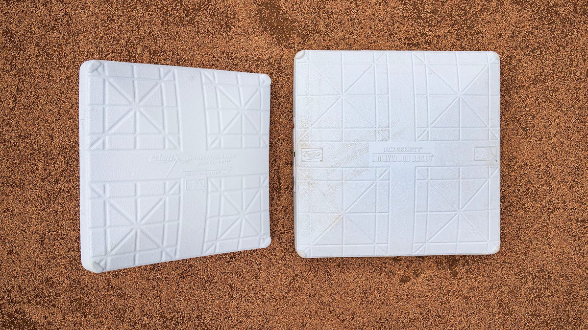 MLB has moved to using a bigger base (right) from the standard base (left) for the 2023 season.