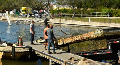The Destroyed boat docks at Cocoa 's Lee Wenner Park Being Removed